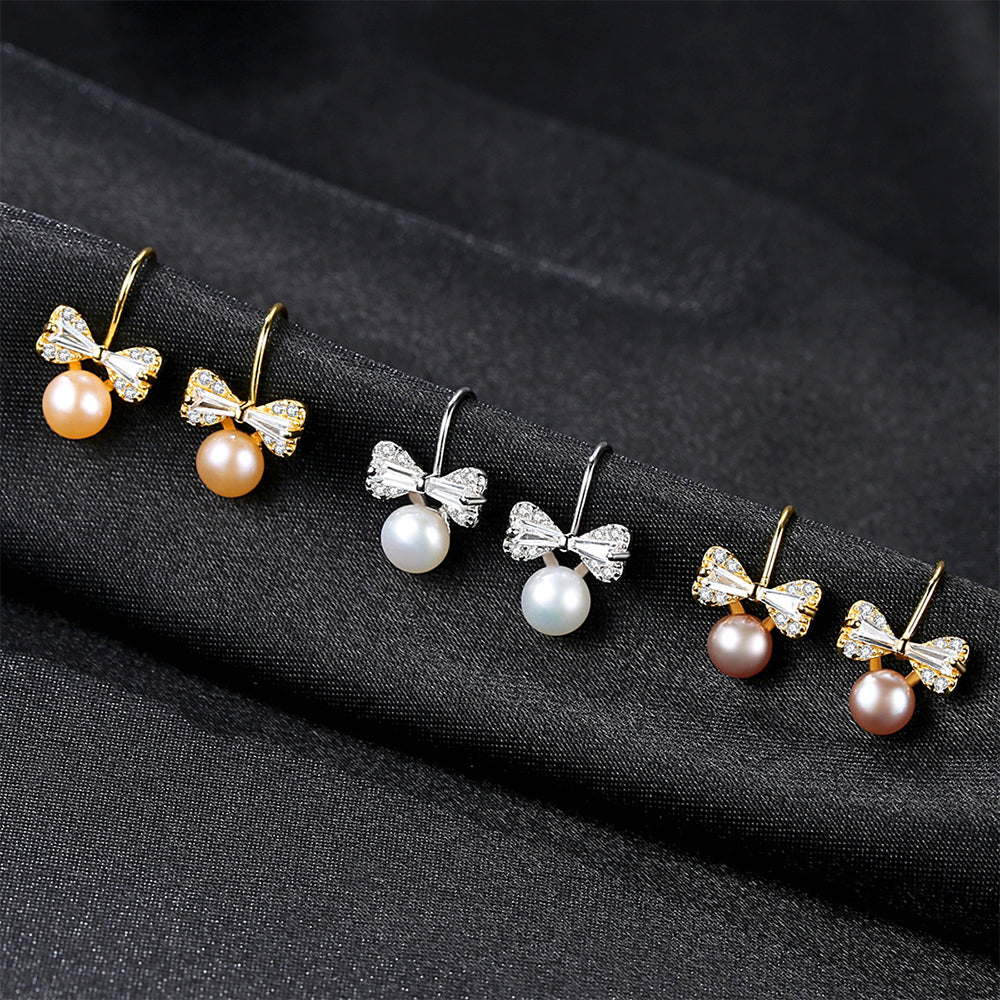 925 Sterling Silver Natural Pearl Drop Earrings Fashion Jewelry Gift for Women Girls