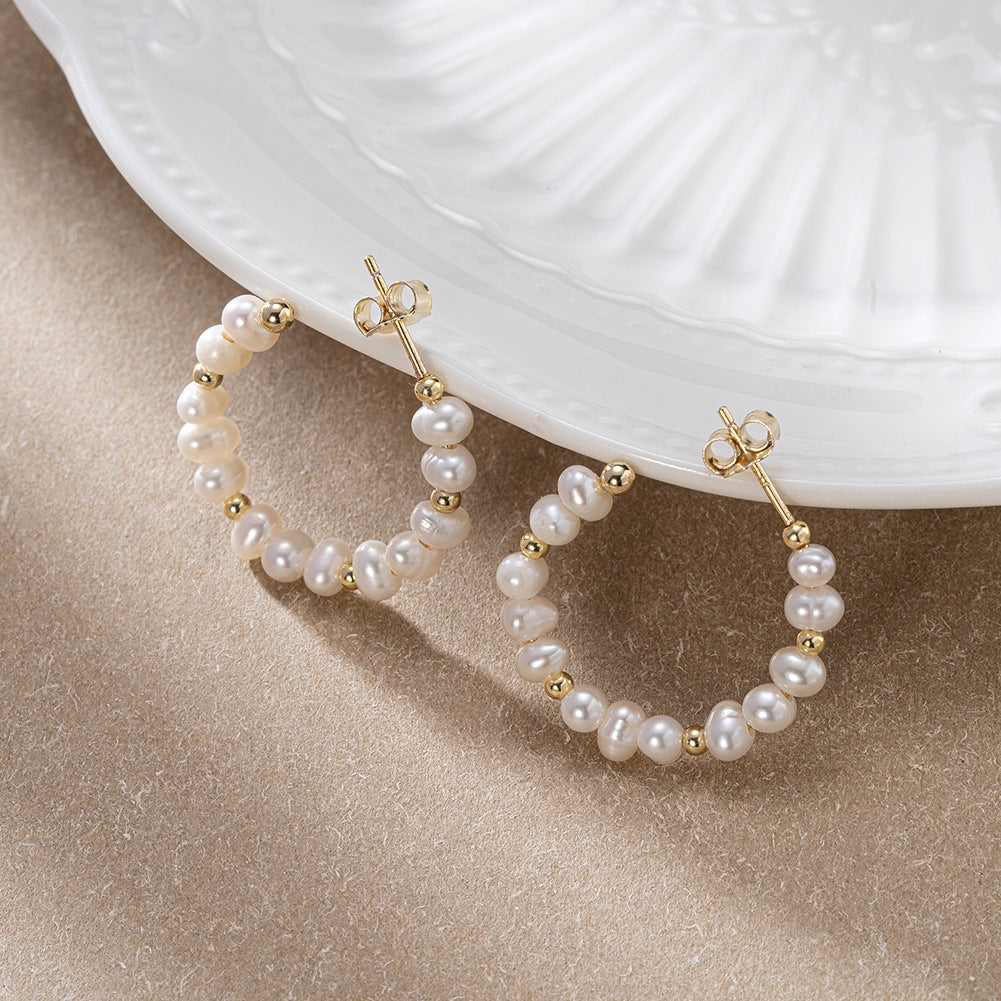 925 Sterling Silver Natural Pearl Earrings Fashion Jewelry Gift for Women Girl