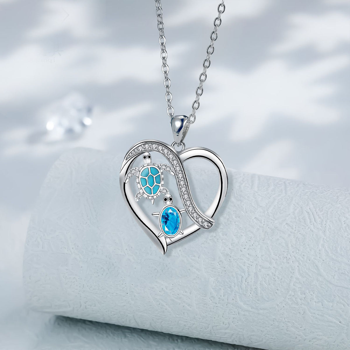 Copper With Silver Plated Heart Turtles Pendant Necklace