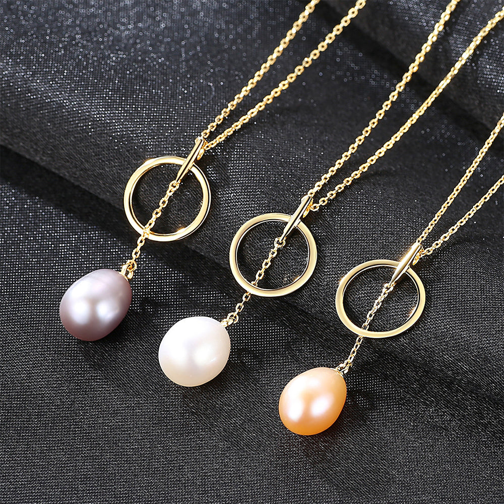 925 Sterling Silver Natural Pearl Drop Necklace Fashion Jewelry Gift for Women Girls