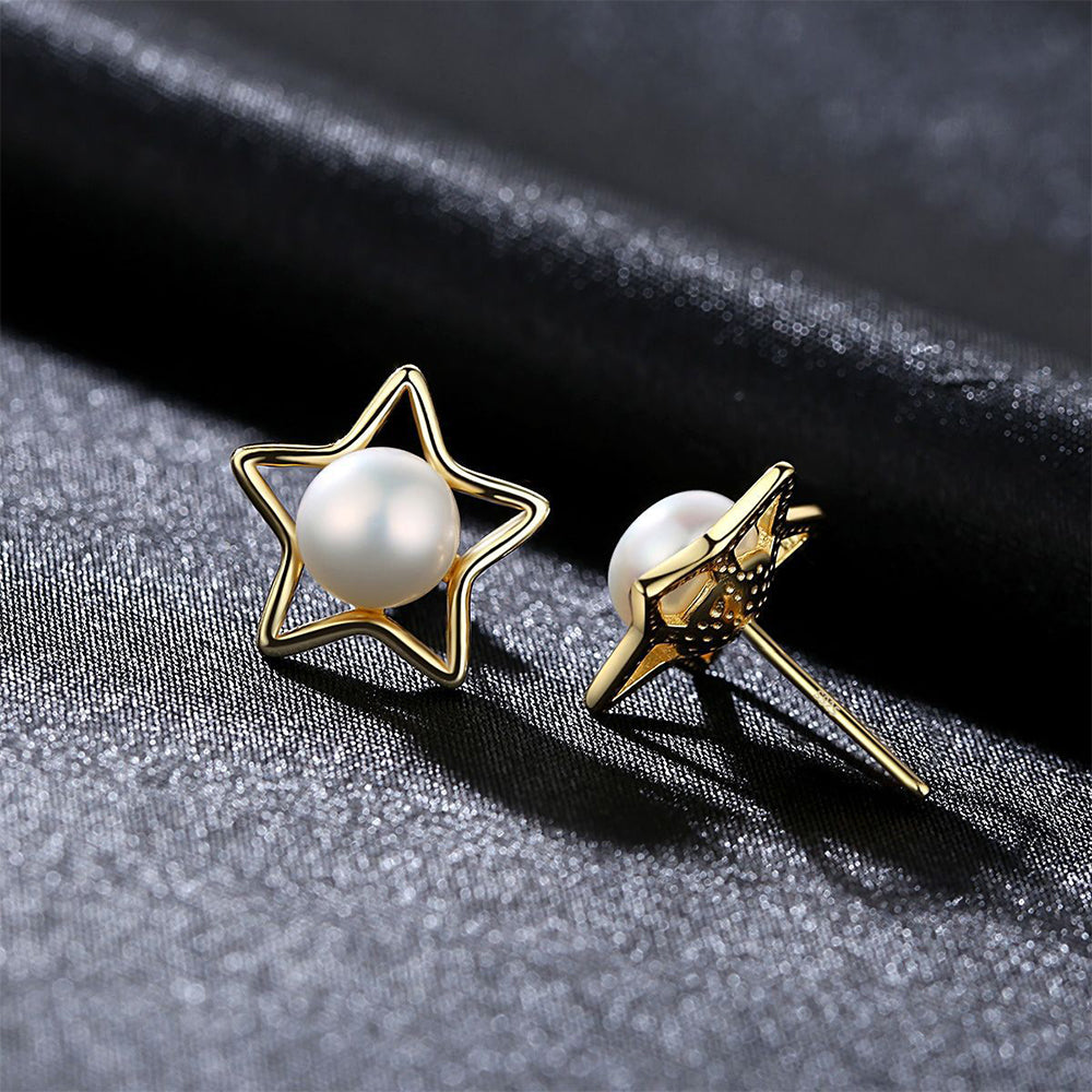 925 Sterling Silver Natural Pearl Star Earrings Fashion Jewelry Gift for Women Girls