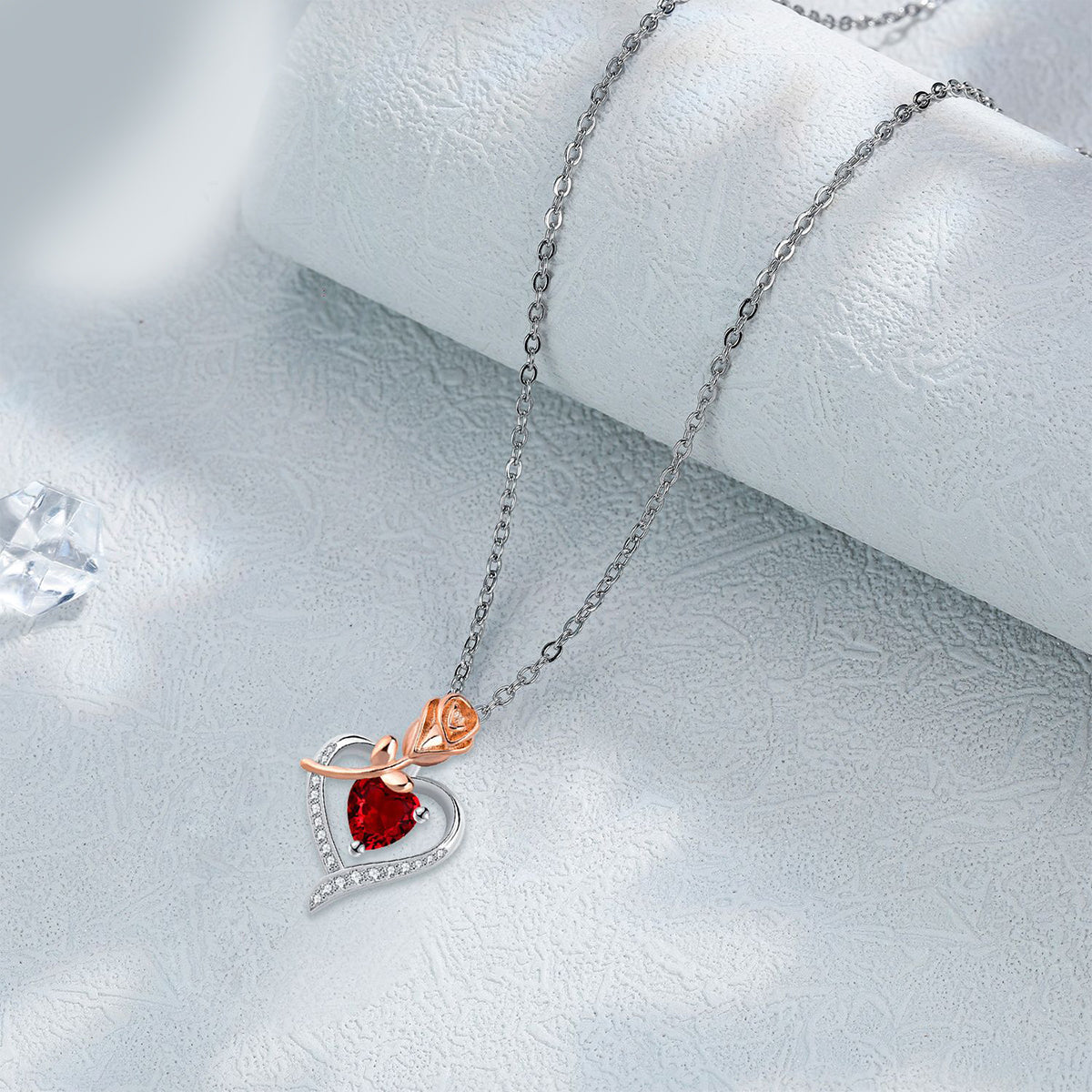 Copper With Silver/Rosegold Plated Heart Rose Pendant Necklace