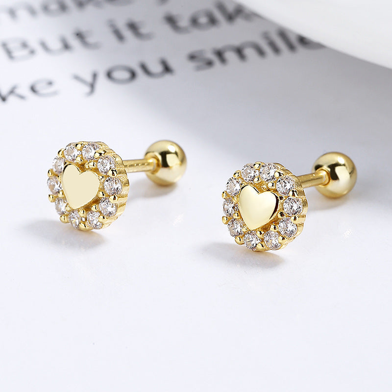 925 Sterling Silver Heart Screw Back Stud Earrings