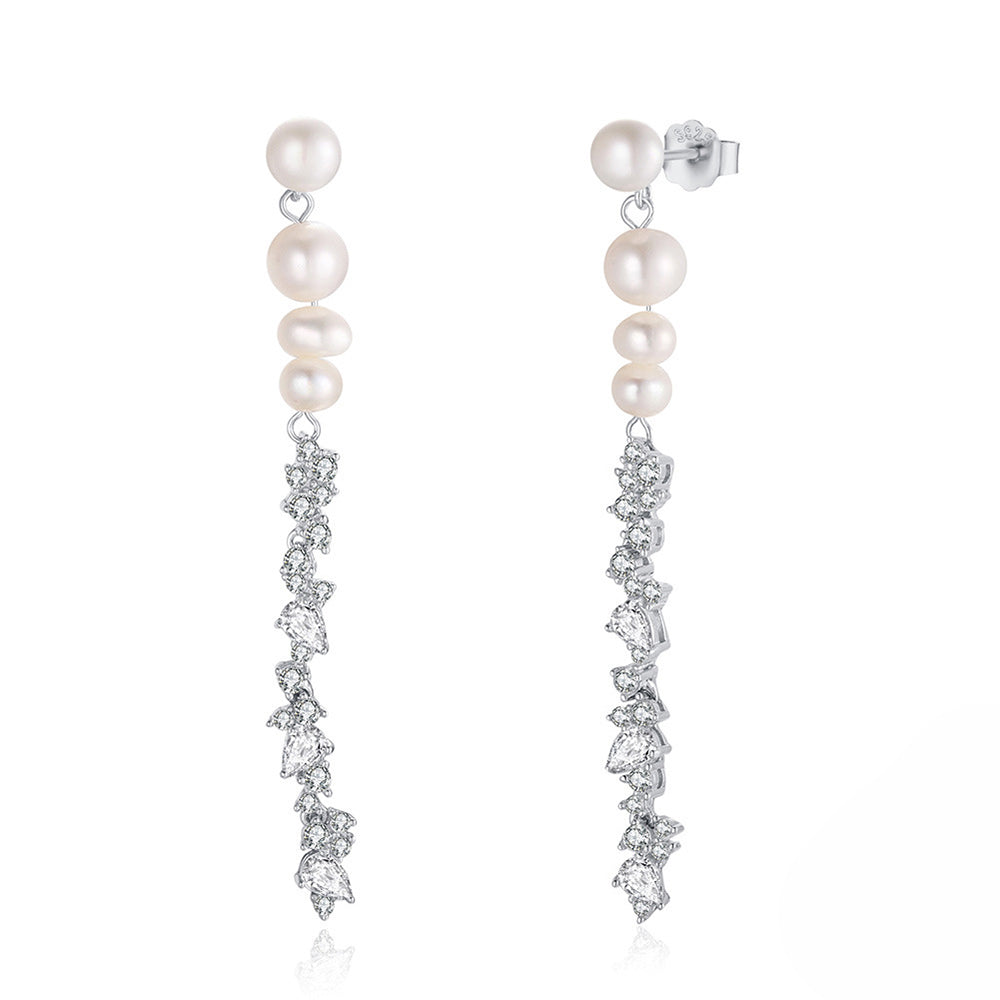 925 Sterling Silver Natural Pearl Earrings Fashion Jewelry Gift for Women Girl