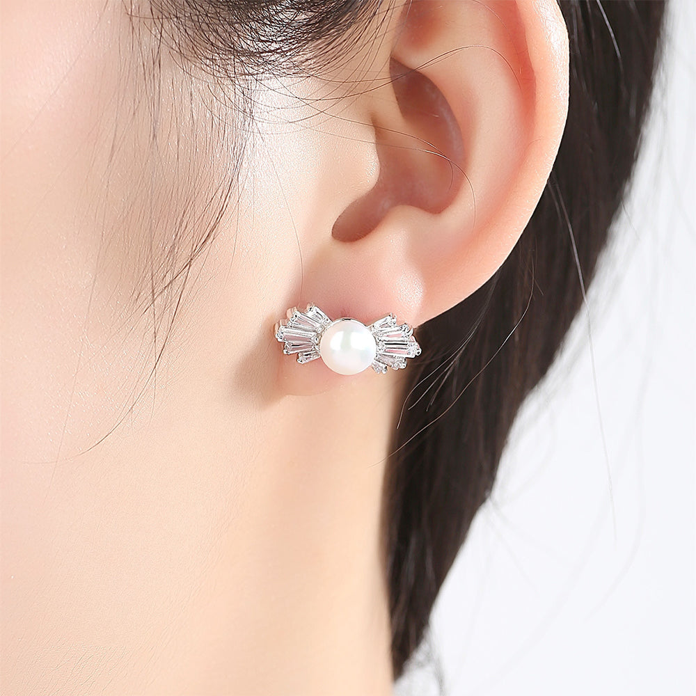 925 Sterling Silver Natural Pearl Stud Earrings Fashion Jewelry Gift for Women Girl