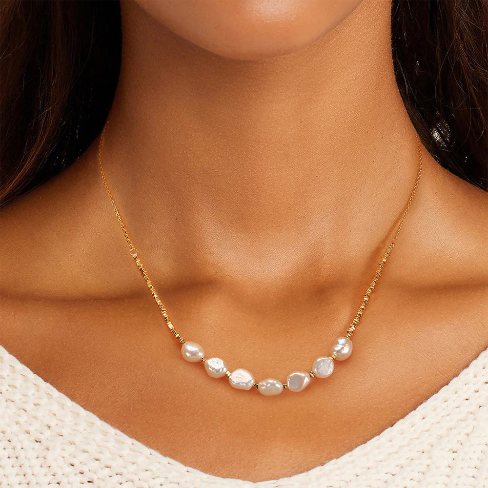 925 Sterling Silver Natural Pearl Necklace Fashion Jewelry Gift for Women Girls