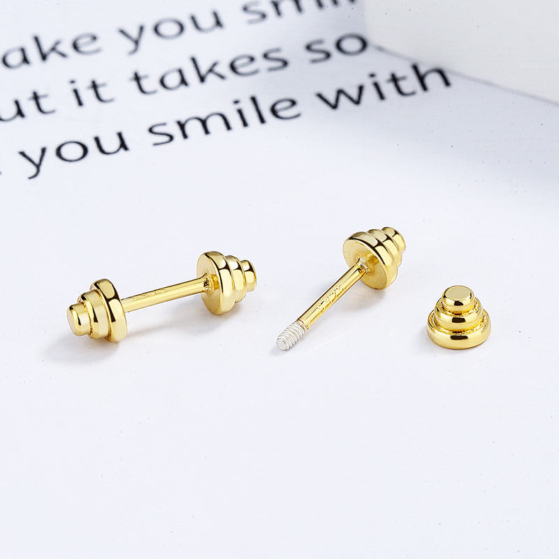 925 Sterling Silver Dumbbell Screw Back Stud Earrings