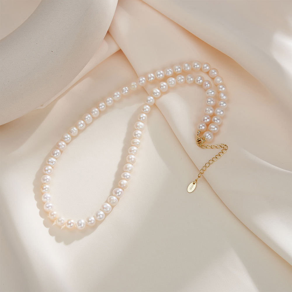 925 Sterling Silver Natural Pearl Necklace Fashion Jewelry Gift for Women Girls