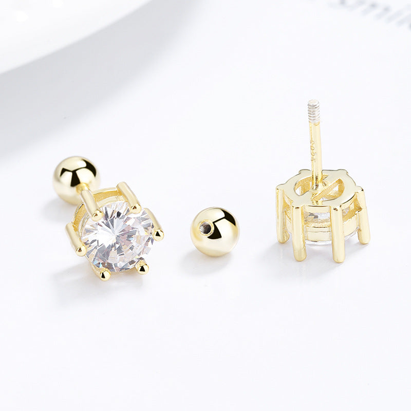 925 Sterling Silver Zircon Screw Back Stud Earrings
