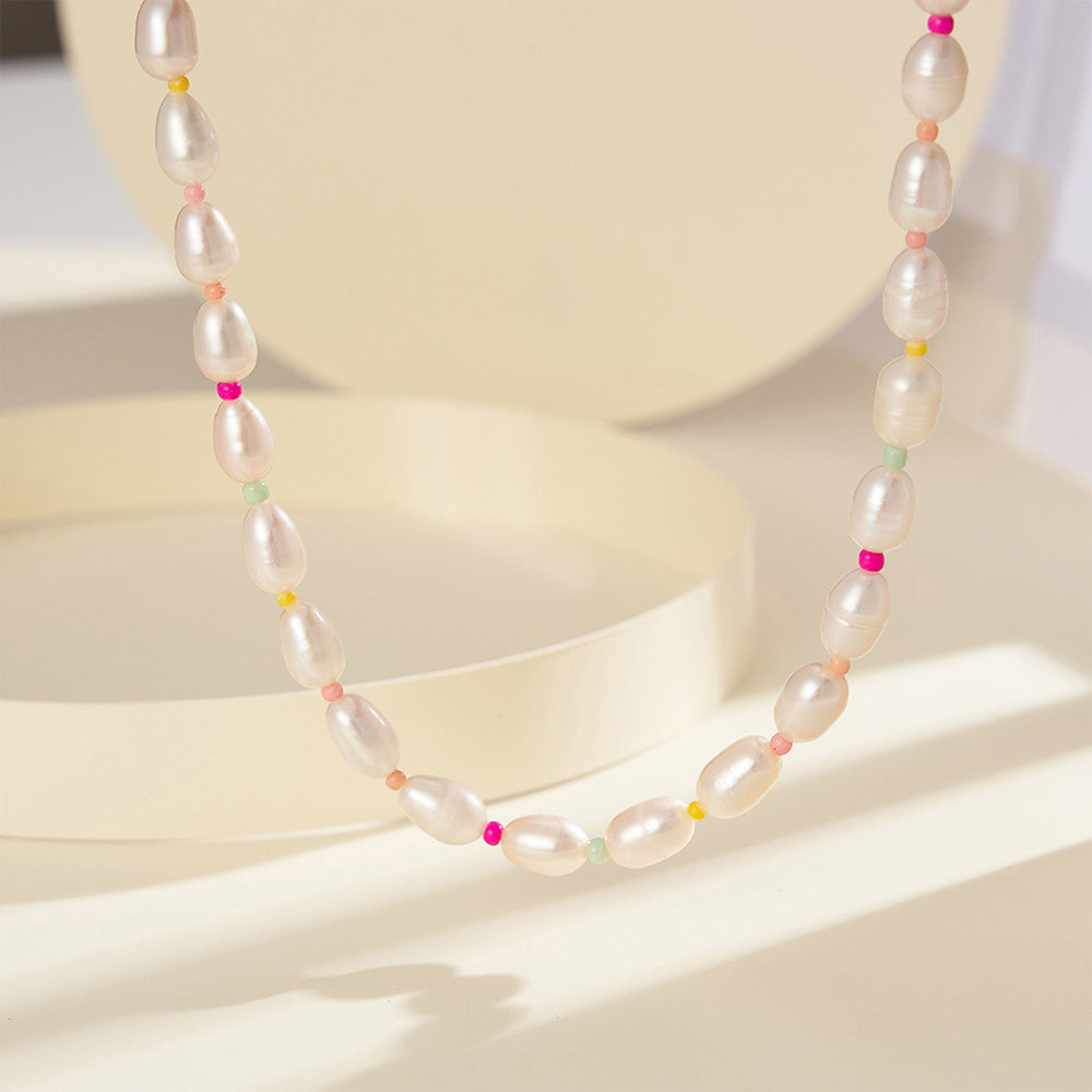 925 Sterling Silver Natural Pearl Necklace Fashion Jewelry Gift for Women Girls