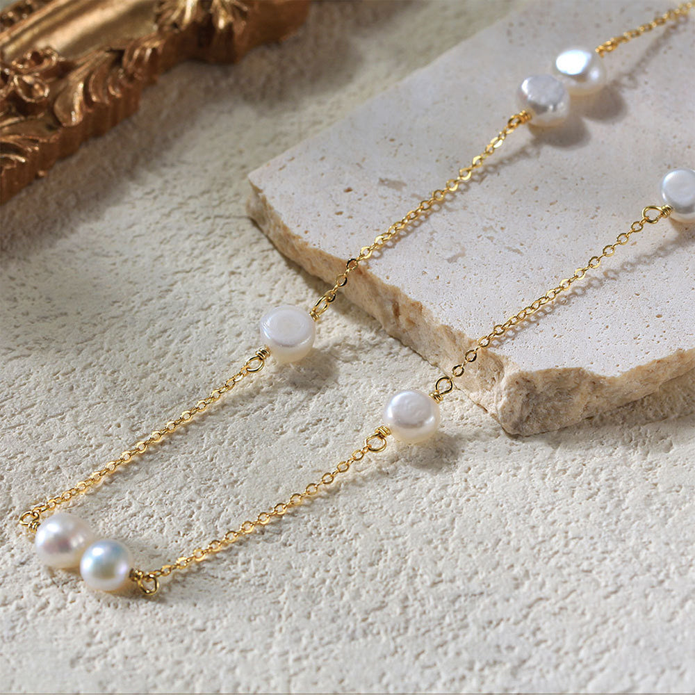 925 Sterling Silver Natural Pearl Necklace Fashion Jewelry Gift for Women Girls