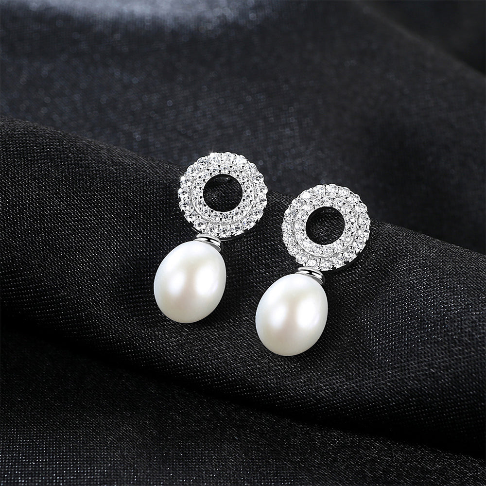 925 Sterling Silver Natural Pearl Drop Earrings Fashion Jewelry Gift for Women Girls