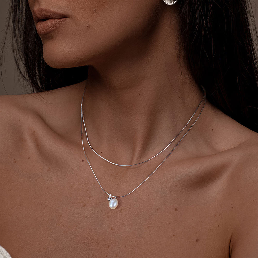 925 Sterling Silver Natural Pearl Necklace Fashion Jewelry Gift for Women Girls