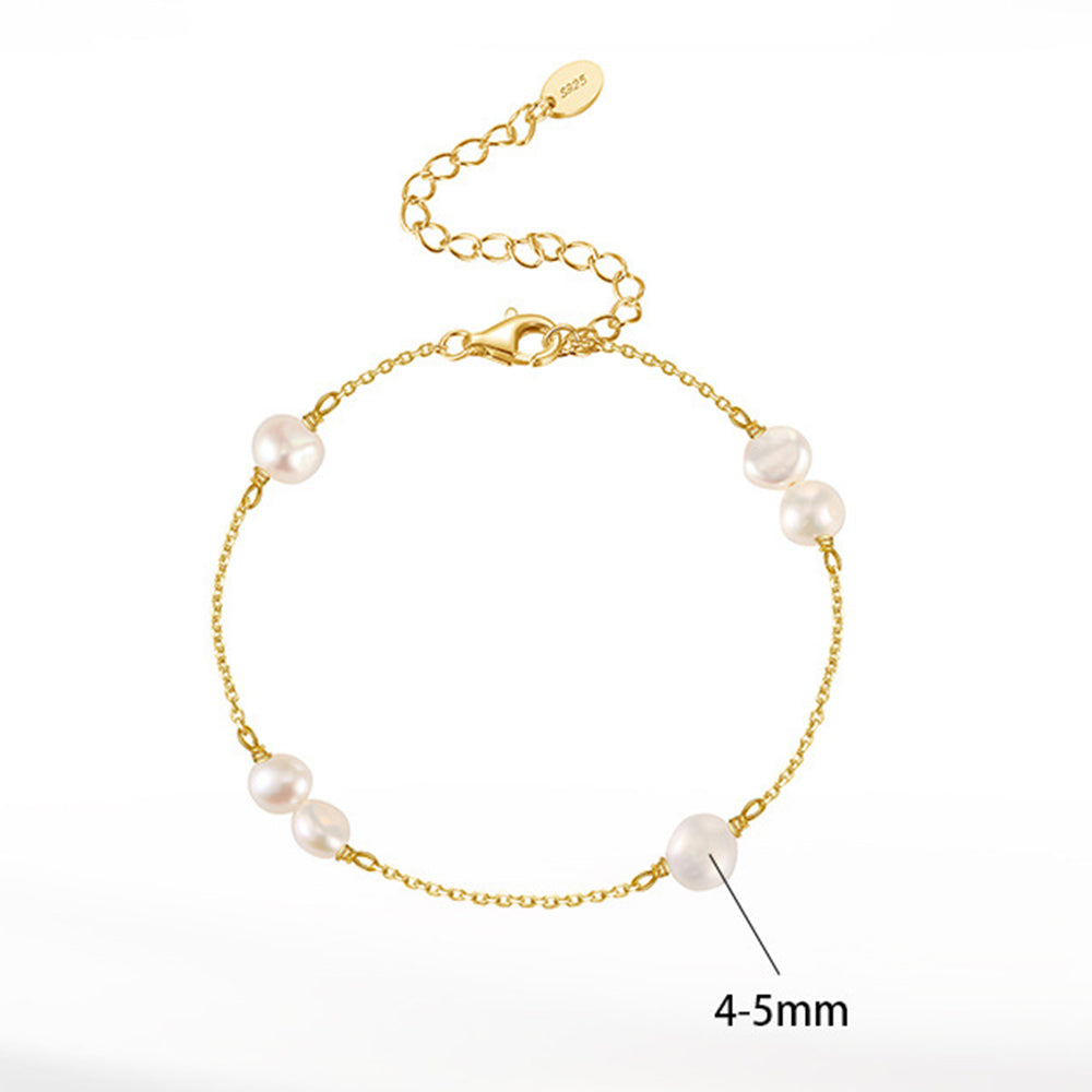 925 Sterling Silver Pearl Bracelet Fashion Jewelry Gift for Women Girls