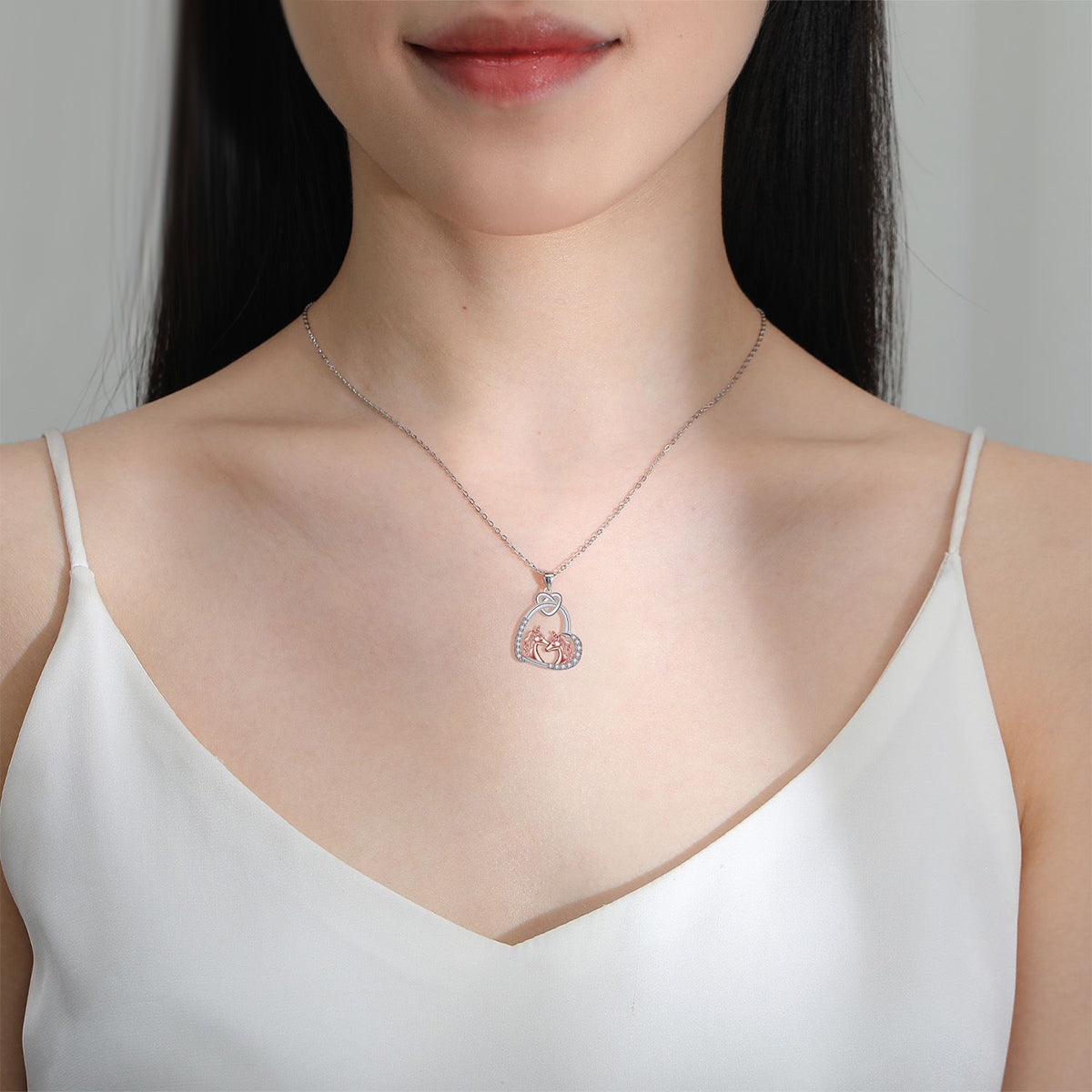 Copper With Silver/Rosegold Plated Heart Pendant Necklace
