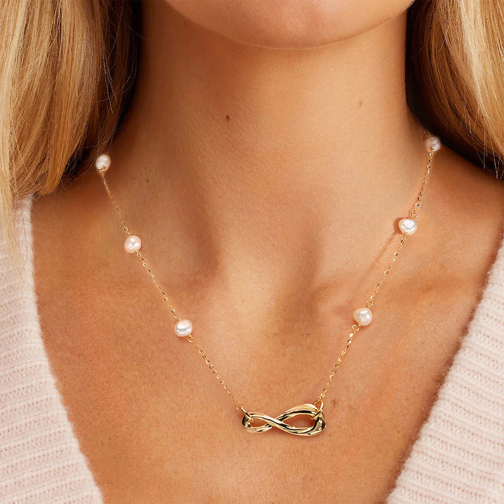 925 Sterling Silver Natural Pearl Necklace Fashion Jewelry Gift for Women Girls