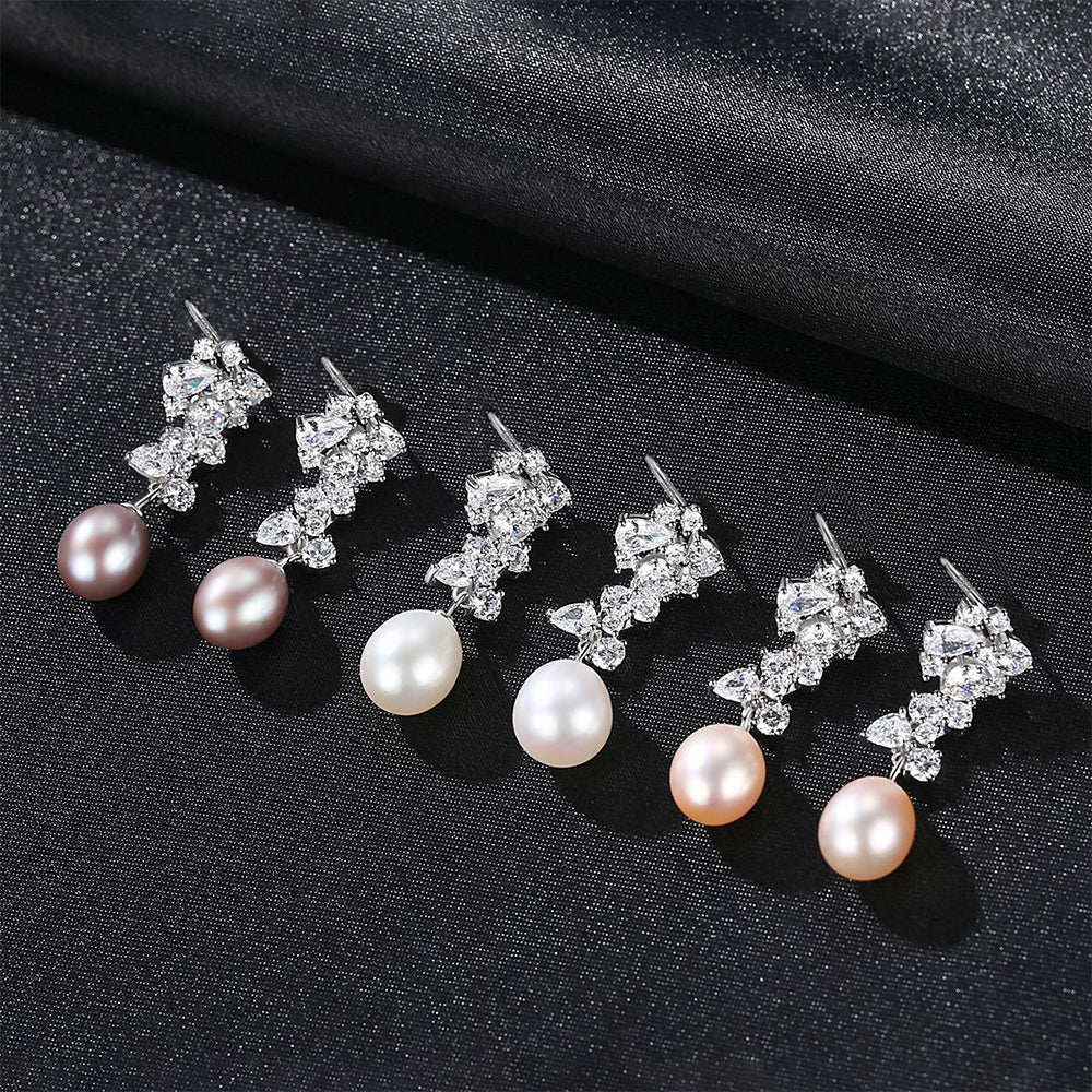 925 Sterling Silver Natural Pearl Drop Earrings Fashion Jewelry Gift for Women Girls