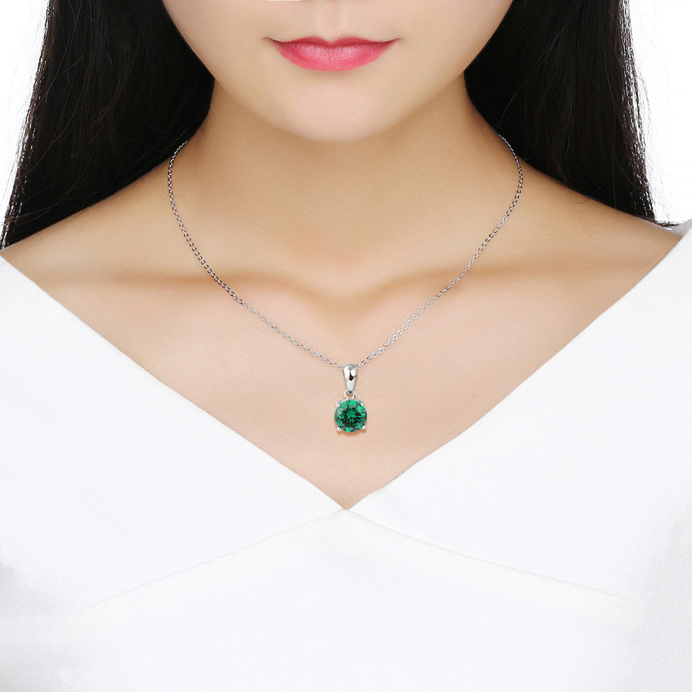 Silver Stainless Steel Round Brilliant Cut CZ Solitaire Pendant Necklace, 4 Prong Simple Cable Chain