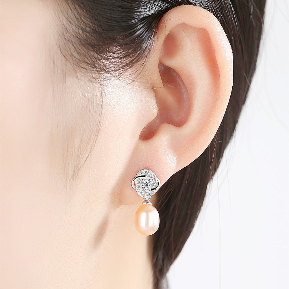 925 Sterling Silver Natural Pearl Drop Earrings Fashion Jewelry Gift for Women Girls
