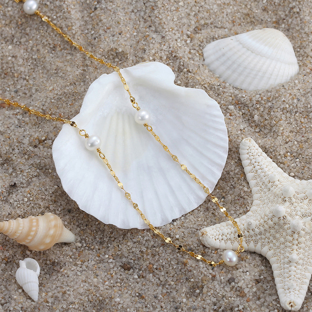 925 Sterling Silver Natural Pearl Necklace Fashion Jewelry Gift for Women Girls