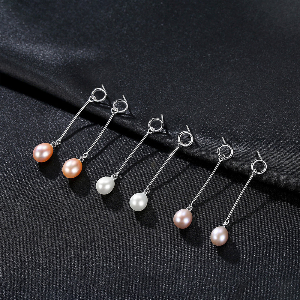 925 Sterling Silver Natural Pearl Drop Earrings Fashion Jewelry Gift for Women Girls