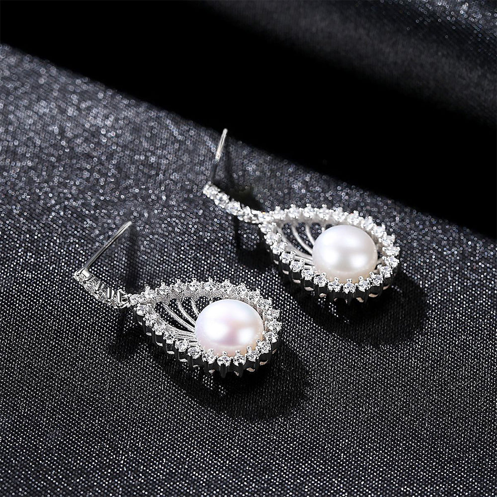 925 Sterling Silver Natural Pearl Drop Earrings Fashion Jewelry Gift for Women Girls