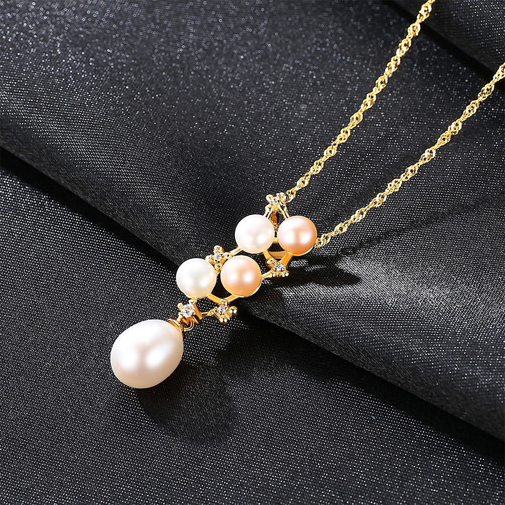 925 Sterling Silver Natural Pearl Drop Necklace Fashion Jewelry Gift for Women Girls