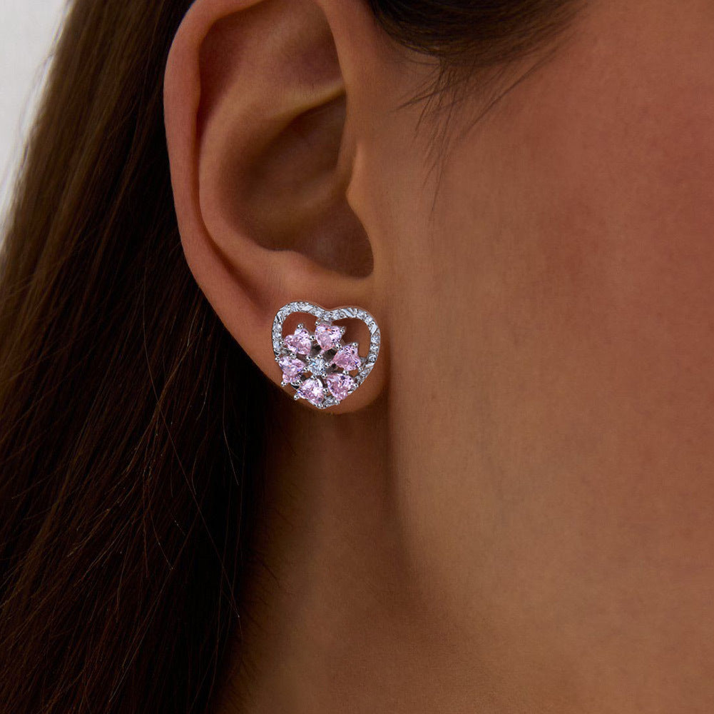 925 Sterling Silver Heart Zircon Earrings