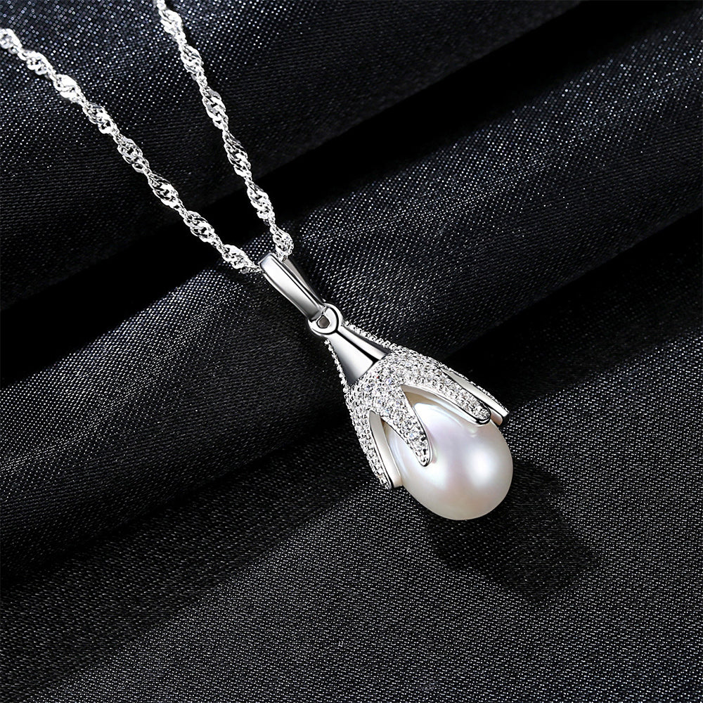 925 Sterling Silver Natural Pearl Drop Necklace Fashion Jewelry Gift for Women Girls