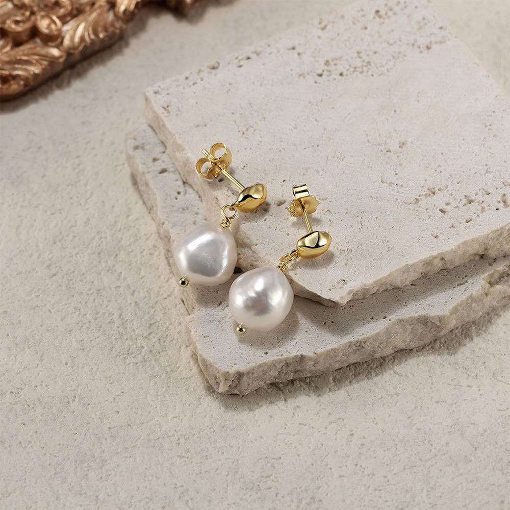 Pendientes de perlas naturales de plata de ley 925, joyería de moda, regalo para mujeres y niñas.
