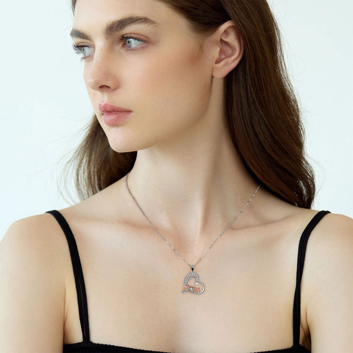 Copper With Silver/Rosegold Plated Mom Heart Pendant Necklace for Women