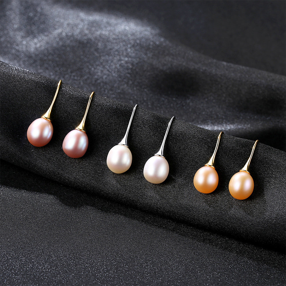 925 Sterling Silver Natural Pearl Drop Hook Earrings Fashion Jewelry Gift for Women Girls