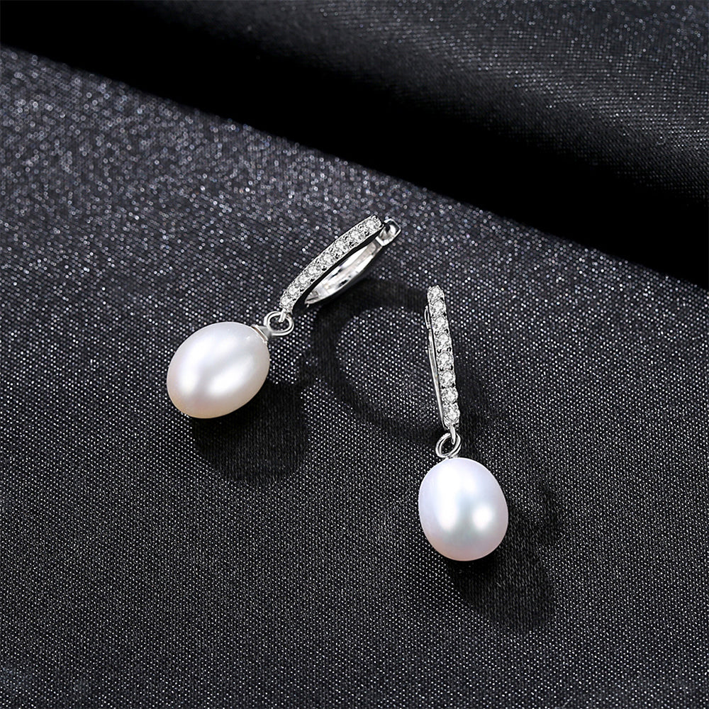 925 Sterling Silver Natural Pearl Drop Huggie Earrings Fashion Jewelry Gift for Women Girls