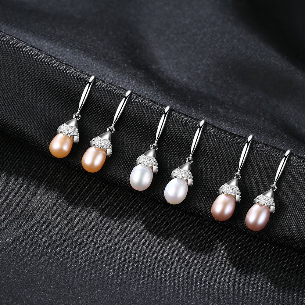 Pendientes colgantes de perla natural de plata de ley 925, joyería de moda, regalo para mujeres y niñas.