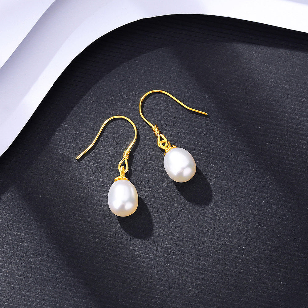 Pendientes colgantes de perla natural de plata de ley 925, joyería de moda, regalo para mujeres y niñas.
