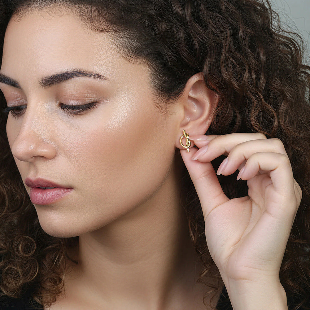 Gold Plated Stainless Steel Love Knot Twisted Wire Stud Earrings