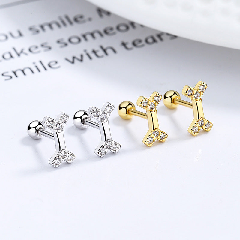 925 Sterling Silver Bone Screw Back Stud Earrings