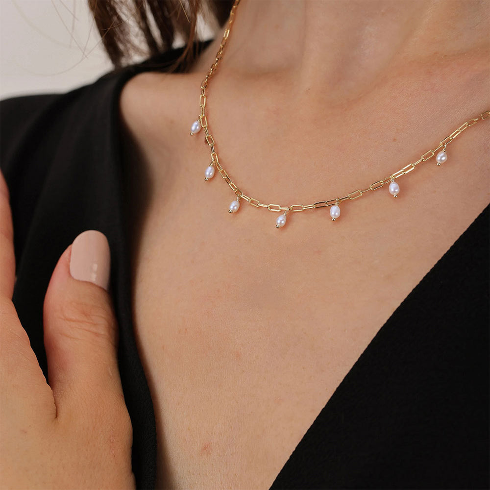 925 Sterling Silver Natural Pearl Necklace Fashion Jewelry Gift for Women Girls