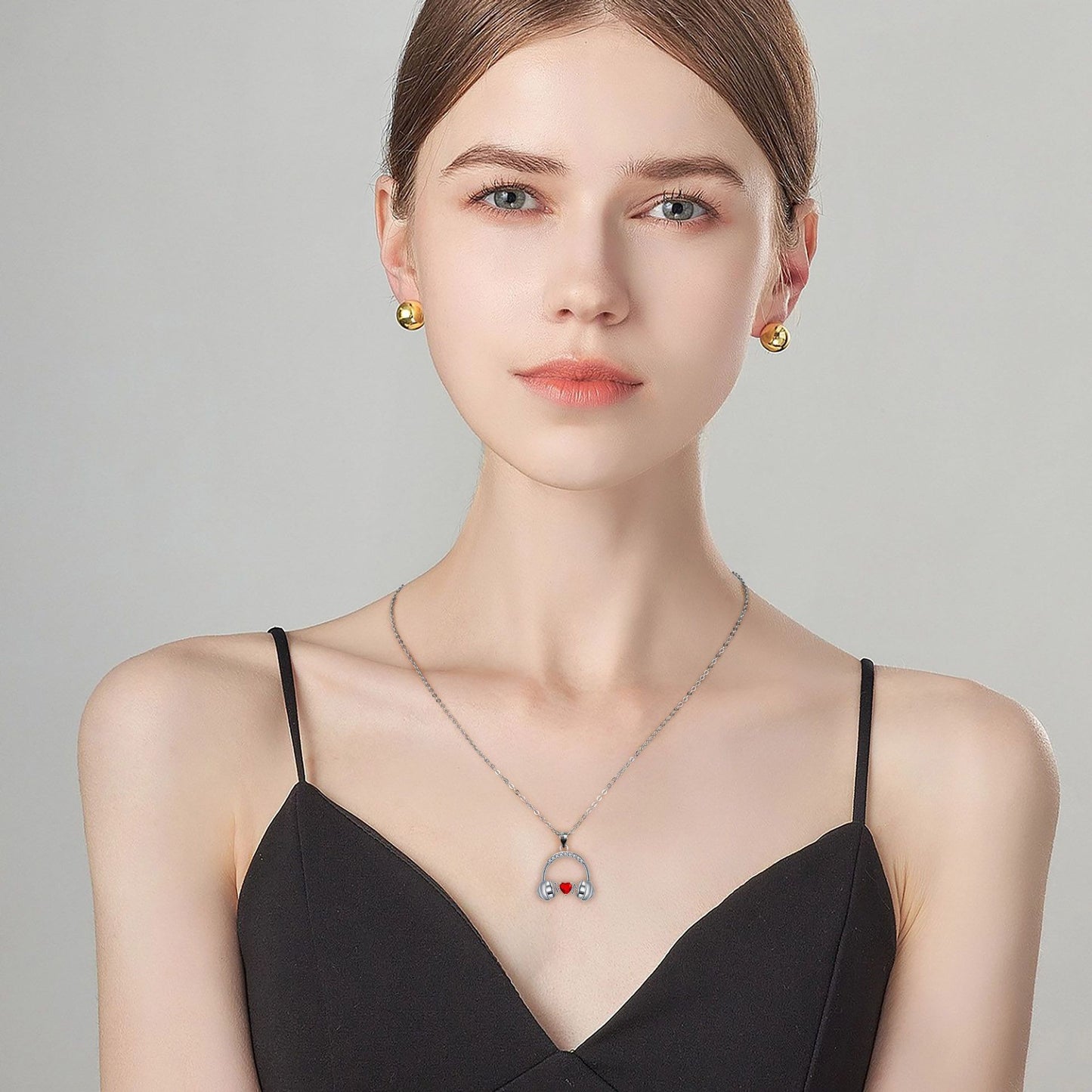 Copper With Silver Plated Earphone Pendant Necklace