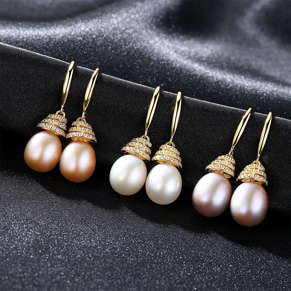 925 Sterling Silver Natural Pearl Drop Earrings Fashion Jewelry Gift for Women Girls