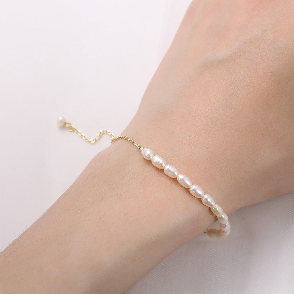 925 Sterling Silver Pearl Bracelet Fashion Jewelry Gift for Women Girls
