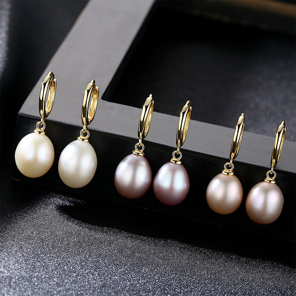 925 Sterling Silver Natural Pearl Drop Huggie Earrings Fashion Jewelry Gift for Women Girls