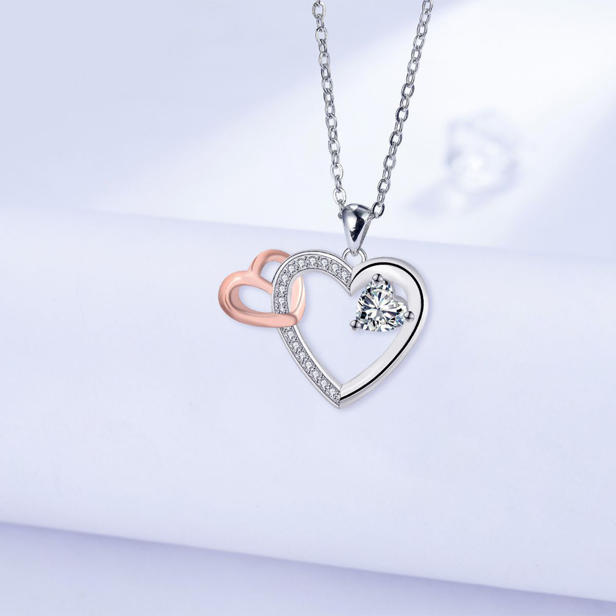 Copper With Silver/Rosegold Plated Hearts Pendant Necklace for Women