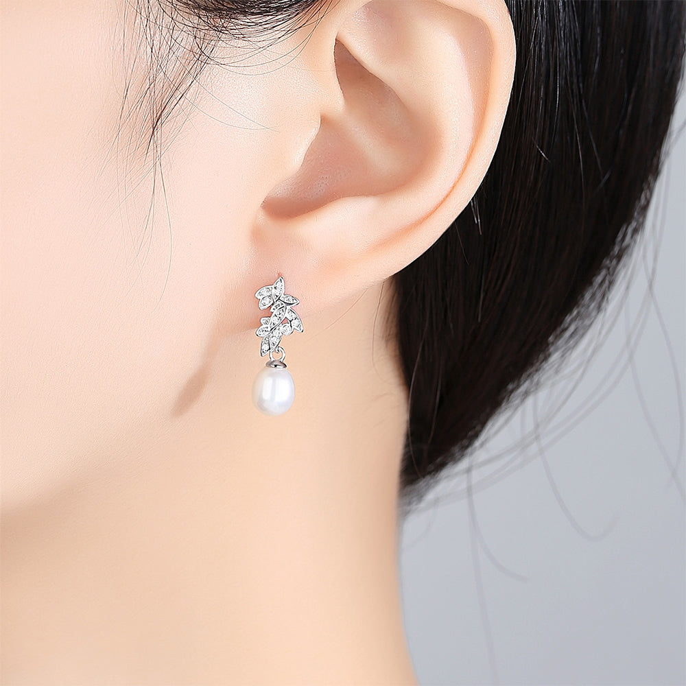 925 Sterling Silver Natural Pearl Stud Earrings Fashion Jewelry Gift for Women Girls