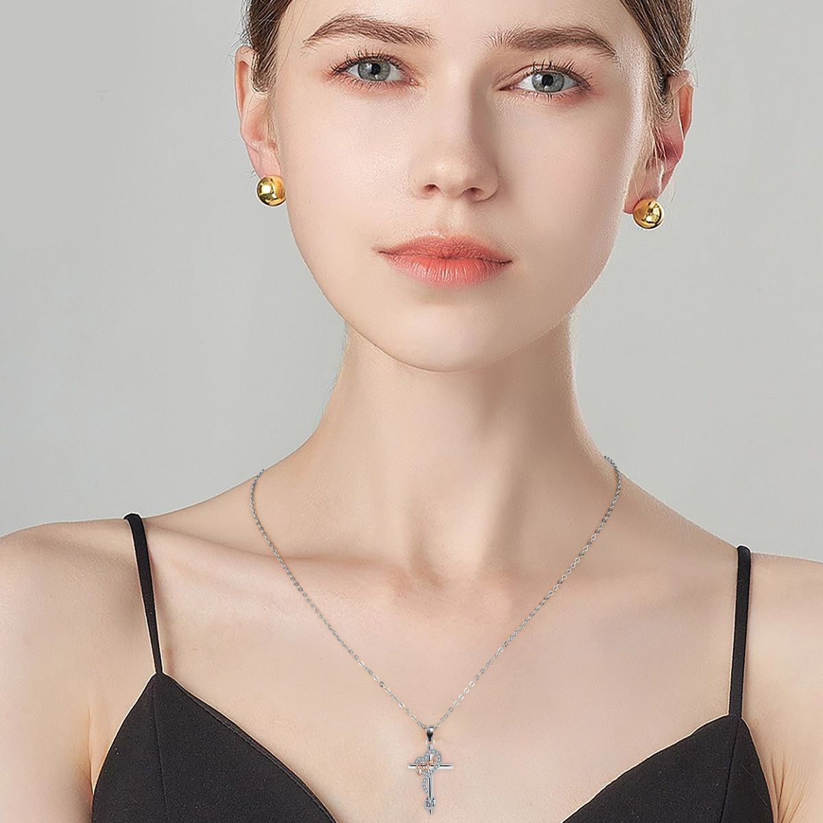 Copper With Silver/Rosegold Plated Cross Pendant Necklace for Women