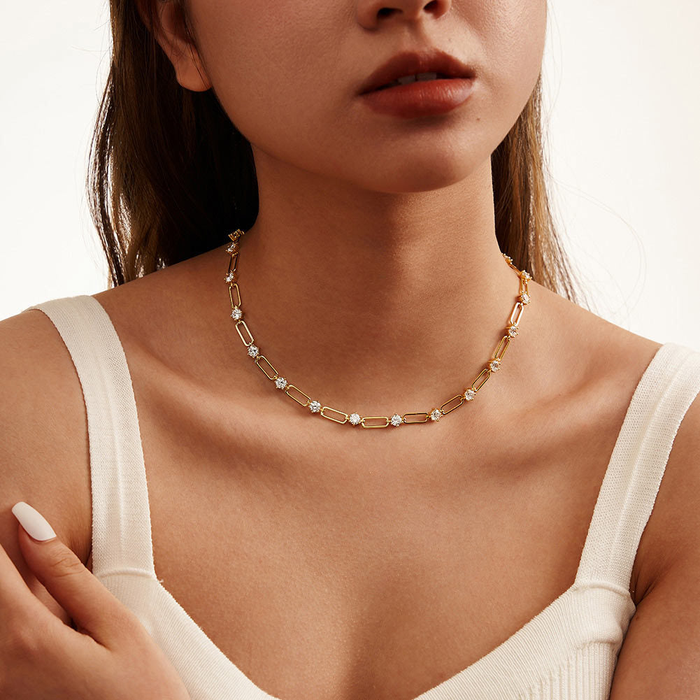 925 Sterling Silver Link Chain With Zircon