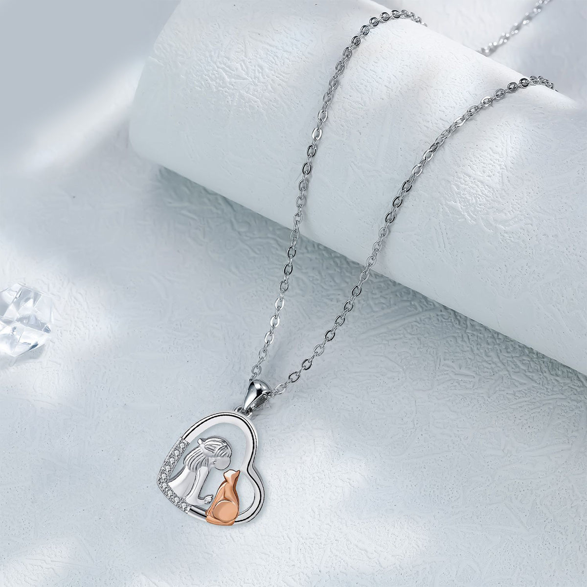 Copper With Silver/Rosegold Plated Girl and Dog Heart Pendant Necklace