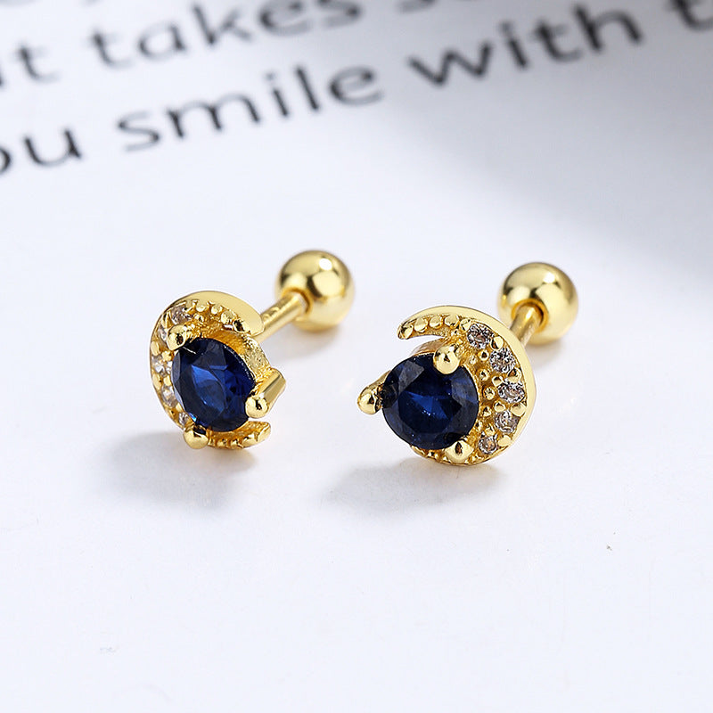 925 Sterling Silver Moon Screw Back Stud Earrings