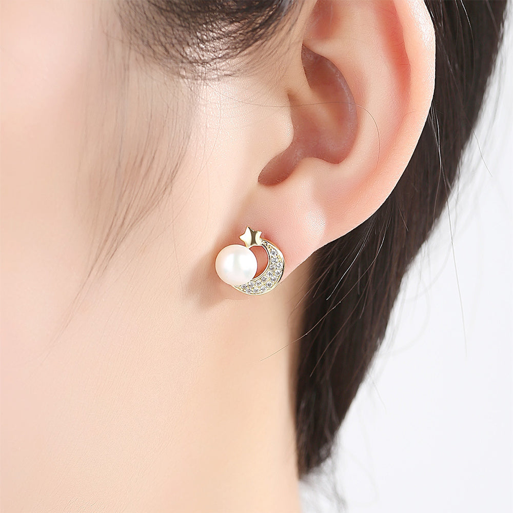 925 Sterling Silver Natural Pearl Stud Earrings Fashion Jewelry Gift for Women Girl