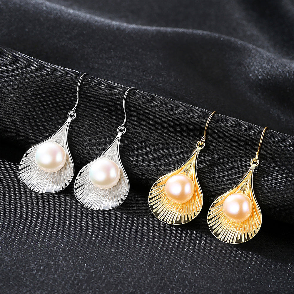 925 Sterling Silver Natural Pearl Drop Hook Earrings Fashion Jewelry Gift for Women Girls